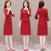 Vestido Saia Elegante Xi para Sogras Primavera e Outono 2024 Novo Decote Redondo Moda Feminina Bordado Exquisito