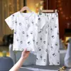 Pijama de Verano para Niños y Niñas, Set de Algodón Nube Anti-Mosquitos de Manga Corta, Ropa de Casa Ligera de Verano para Bebés, Aire Acondicionado