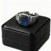 Anillo Vintage Cuadrado con Incrustaciones de Circonita Azul y Corona para Hombre, Anillo Individual con un Estilo Único, Genial y Dominante, Anillo Abierto Ajustable