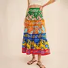 Falda de Pastel Estilo Bohemio con Estampado de Color Contrastante para Mujer, Cintura Alta, Adelgazante, Estilo Vacaciones, Falda Larga con Dobladillo Ancho