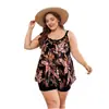 Traje de baño Nuevo Europeo y Americano Amazon Talla Grande Dividido Ángulo Plano Pantalones de Cintura Alta Talla Grande Tankini Traje de Baño para Dama