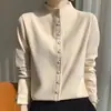 Camisa de veludo alemão dupla face espessa outono e inverno para mulheres, cor sólida, escovada, quente, gola semi-alta, camada interna, camisa de manga comprida, cardigã