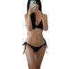 Bikini de Lujo de Tela Ondulada Retro Simple con Tirantes de Tres Puntos Sexy y Picante Traje de Baño Bikini Traje de Baño para Mujer