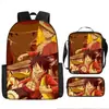 Mochila Escolar Exclusiva One Piece Três Peças Conjunto Mochila Rei do Mar Grande Capacidade Mochila para Aluno do Ensino Médio