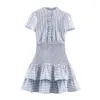 Comercio Exterior Primavera Nueva Ropa de Mujer Estilo Europeo y Americano Moda Cuadros en Capas Decorativo Vestido de Manga Corta