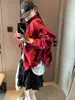 Moqie Moda Estilo Blogger Sentido del Diseño Bolsillo Doble Solapa Cordón Ropa de Trabajo Holgada Manga Larga Camisa MQ1940