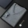 Suéter Masculino de Cashmere com Gola V Outono Inverno Novo Tricô Camada Base Casual de Negócios Suéter com Gola Redonda Tamanho Plus