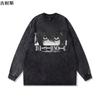 Camisetas Casuales Holgadas de Manga Larga Impresas Lavadas con Efecto Desgastado Retro de Calle Europeas y Americanas al por Mayor Transfronterizas para Hombres y Mujeres Manga Larga de Marca de Moda