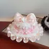 Sombrero Rosa Original Hecho a Mano Lolita con Lazo, Pin de Pato de Encaje, Corona, Accesorios para el Cabello con Perlas para Tomar Fotos