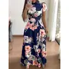 WISH Amazon Otoño 2025 Nuevo Vestido Largo de Manga Corta con Estampado Floral Estilo Europeo y Americano para Mujer