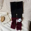 Leggings quentes infantis para outono e inverno, forradas com fleece e espessadas, adequadas para usar ao ar livre, com estampas de animais de desenho animado e estilo patchwork com punhos franzidos.