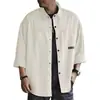 Camisa de Trabajo Lavada Estilo Retro Americano para Hombre Primavera Otoño Holgada Manga Larga Solapa Bolsillos Grandes Chaqueta Camisa Casual Marca de Tendencia