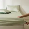 Juego de Sábana Bajera de Algodón de Fibra Larga de Alta Gama, 100 Piezas, Pieza Única de Algodón Puro, Cubrecolchón de Algodón Puro Color Sólido Satinado, Juego de Tres Piezas, Protector de Colchón