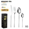 Novo Conjunto de Talheres de Aço Inoxidável Amazon para Mesa Ocidental 24 Peças para 6 Pessoas Faca, Garfo e Colher para Bife