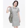 Vestido de Verano de Algodón Puro, Deportivo, Moderno, Cintura Ceñida Adelgazante, Cuello Polo, Rejuvenecedor, Bordado, Manga Corta, Falda de Nicho para Mujer