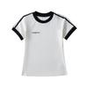 Camiseta curta de gola redonda com contraste de cor e ombro de fora, gola redonda, manga curta, feminina, cintura justa, emagrecimento, bordada, para o verão