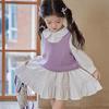 Vestido de Manga Larga de Color Sólido Nuevo para Otoño Temprano para Niñas Bebé con Cuello de Muñeca Apilado Blanco Vestido de Moda Tendencia