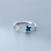 Anel de Prata Nalan S925 Anel Aberto Estrela de Cinco Pontas Diamante Azul Pequeno Fresco Doce Anel de Cauda Estrela J2934