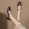 Sapatos Estilo Ballet de Uma Linha com Laço, Sapatos Mary Jane Femininos, Salto Grosso Estilo Pequeno Fragrante, Sapatos Femininos de Alto Nível
