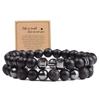 Pulsera para Hombre de Piedra Volcánica Negra Nueva Transfronteriza con Hematita Negra Esmerilada, Traje de Pulsera Elástica de Calavera Microincrustada, Joyería