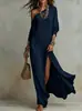 Vestido Feminino Tricotado Plissado Elegante de Manga Longa com Fenda - Novo Verão 2026 Europeu e Americano Transfronteiriço Estação Independente