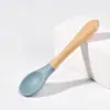 Cuchara Tenedor de silicona transfronteriza Vajilla infantil Cuchara para suplementos alimenticios de entrenamiento para bebés Cuchara para alimentar al bebé Tenedor Cuchara con mango de madera para niños pequeños