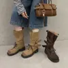 Botas Martin Estilo Dulce Fresco Hebilla Parte Superior Gamuza 2026 Suela Gruesa Tacón Medio Robusto Piel Genuina Con Cordones Caña Media Mujer 42