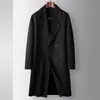 Casaco de Lã Oversized Masculino com Design de Botões Duplos, 100% Lã, Adequado para Outono e Inverno, Casaco Trench de Lã Dupla Face, Roupa de Exterior Casual