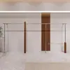 Estanterías de Exhibición para Tiendas de Ropa, Estantes de Pared para Tiendas de Ropa de Mujer, Percheros de Pie, Estanterías de Exhibición de Acero Inoxidable Color Nogal Imitación para Ropa Infantil