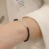 Collar de cuentas redondas de ágata negro de diseñador de nicho con costuras de cristales, juego de pulsera para clavícula al por mayor