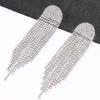 Brincos de strass femininos transfronteiriços com franja, senso premium, atacado, noiva, Europa e América, brincos exagerados para banquete