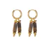 Pendientes Vintage de Acero Inoxidable con Piedra Natural Ojo de Tigre Colgantes para Oreja de Acero de Titanio Chapados en Oro Real de 18K Hechos a Mano