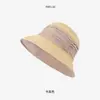 Chapéu de Palha Estilo Pescador Plissado em Cetim Japonês Versátil Moda Feminina Verão Praia Férias Proteção Facial Chapéu Solar de Praia