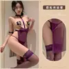 Sexy e interessante camisola erótica de suspensório transparente estilo gola halter que não precisa tirar com decote nas costas e detalhes vazados uniforme SM qqny