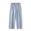 Muqiu Moda Masculina Marca Tendência Estilo Americano Jeans Wide-Leg Xintang para Homens, Calça de Cintura Elástica Loose Reto Estilo de Rua Comprimento Total