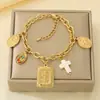 Moda Transfronteriza Pulsera Solar de Acero Inoxidable para Mujer con Colgantes Personalizados de Múltiples Elementos, Cadena de Estrella y Luna, Joyería de Mano de Flor