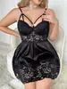 Ropa de Noche Sexy de Verano para Mujer de Comercio Exterior Transfronterizo, Camisola de Satén con Encaje Sedoso, Cuello en V Profundo, Tallas Grandes, Ropa de Dormir Sexy