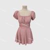 [4 Colores] Traje de Baño Entero de Manga Corta de Color Puro Estilo Coreano Ins para Mujer Look Adelgazante Cubre Vientre Estilo de Hada Conservador para Aguas Termales Traje de Baño Cubre Carne