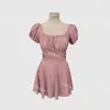 [4 Colores] Traje de Baño Entero de Manga Corta de Color Puro Estilo Coreano Ins para Mujer Look Adelgazante Cubre Vientre Estilo de Hada Conservador para Aguas Termales Traje de Baño Cubre Carne