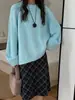 Suéter Pulóver Sencillo de Color Sólido Estilo Coreano Transfronterizo Nuevo para Otoño e Invierno Amazon Estilo Perezoso Holgado Talla Grande para Mujer