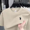 Camiseta de Manga Corta 100% Algodón Puro de Verano para Hombre, Holgada, Casual, Cuello Redondo, con Bordado de Pony, Camiseta Base Versátil