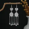Pendientes Miao Étnicos de Borla Larga Estilo Nuevo, Pendientes Exagerados de Declaración de Moda Estilo Étnico de Plata Miao de Lujo Ligero