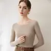Invierno 2026 Nuevo Tejido de Punto de Cachemira de una Pieza Cuello Redondo Manga Larga Color Sólido Corte Ajustado Favorecedor Capa Base