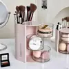 Caja de Almacenamiento Giratoria a Prueba de Polvo para Polvera de Escritorio Estante de Almacenamiento para Tocador Tubo de Almacenamiento para Esponjas de Maquillaje Almohadillas Labiales Pinceles de Maquillaje