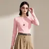 Camiseta lisa de manga comprida com gola redonda para mulheres, blusa básica de outono slim fit, simples e versátil, alta elasticidade, top justo