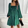 Vestido de Festa Boneca Comércio Exterior Amazon Estilo Quente Europeu e Americano Venda Quente Transfronteiriça Vestido de Veludo Gola Quadrada Costas Nuas Outono e Inverno