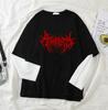 2026 Verano Nuevo Estilo Transfronterizo Sudadera con Estampado de Letras Estilo Coreano Holgada Falso Dos Piezas Camiseta de Manga Larga para Mujer