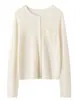 Nuevo Cárdigan de Punto de Seda y Lana 2026 Otoño/Invierno con Borde Enrollado, Cuello Redondo, Manga Larga para Mujer, Color Sólido, Top Holgado con Bolsillos