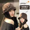 Sombrero de pescador de pana con lazo estilo coreano para mujer, nueva colección otoño/invierno 2026, talla grande, sombrero tipo cubo elegante con un toque de elegancia
