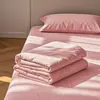 Juego de sábanas de tres piezas de color liso, uso doméstico estilo japonés, dormitorio estudiantil individual, algodón lavado, tamaño matrimonial, funda de almohada y funda de edredón engrosadas
